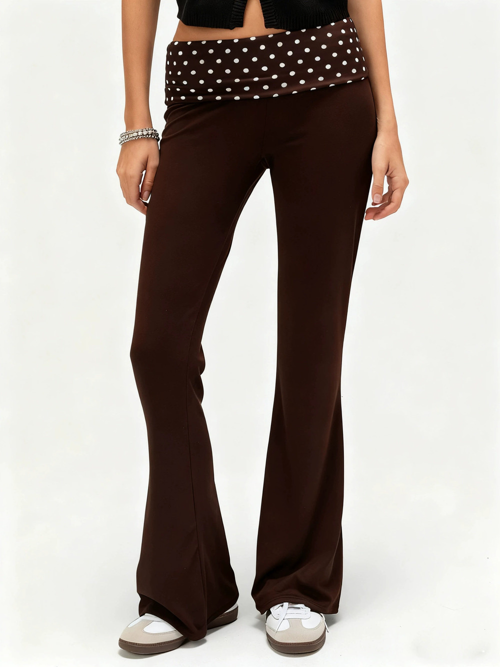 Zara Casual Yoga Pants Polka Dot Patchwork Solid Low Rise Skinny Leggings